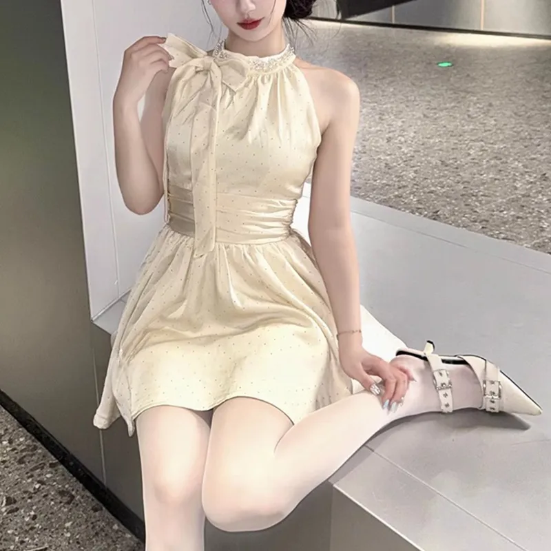 TUSHIFEI Sleeveless Dress Women's Champagne+Hair Tie Comes With-2