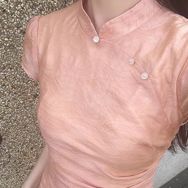 TUSHIFEI Short Sleeved Dress Women's Orange Pink-2