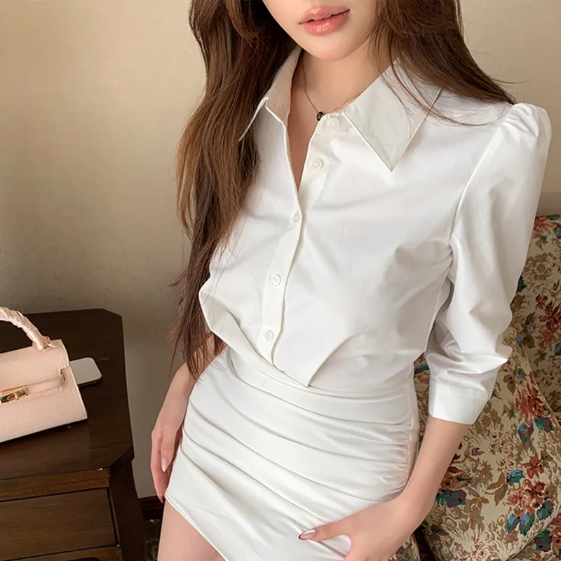 TUSHIFEI Short Sleeved Dress Women's White+Hair Tie Comes With-3