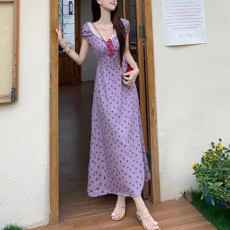 TUSHIFEI Short Sleeved Dress Women's Purple-5