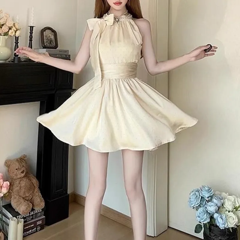 TUSHIFEI Sleeveless Dress Women's Champagne+Hair Tie Comes With-4