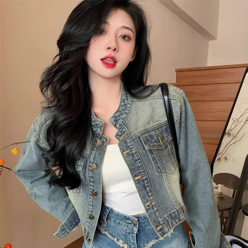 TUSHIFEI Denim Jackets Women's Image Color-5