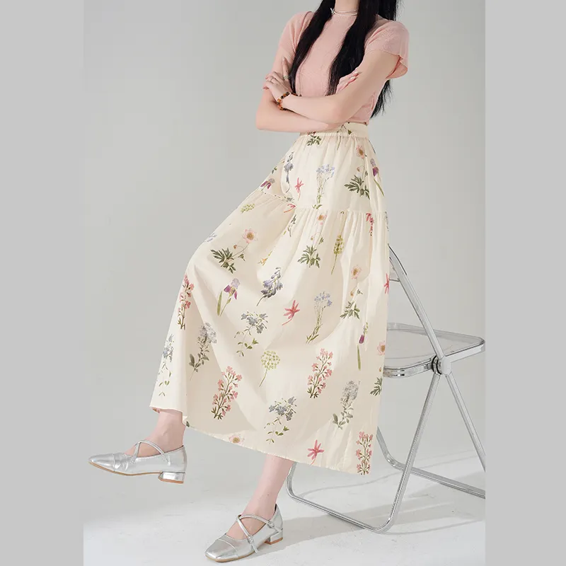 TUSHIFEI Casual Long Skirt Women's White+Hair Tie Comes With-3