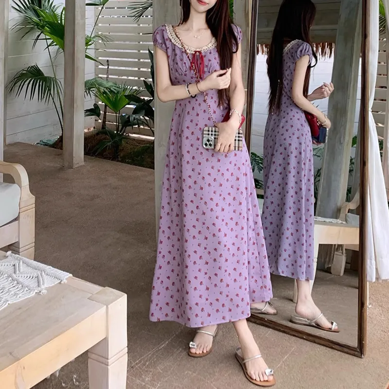 TUSHIFEI Short Sleeved Dress Women's Purple-2