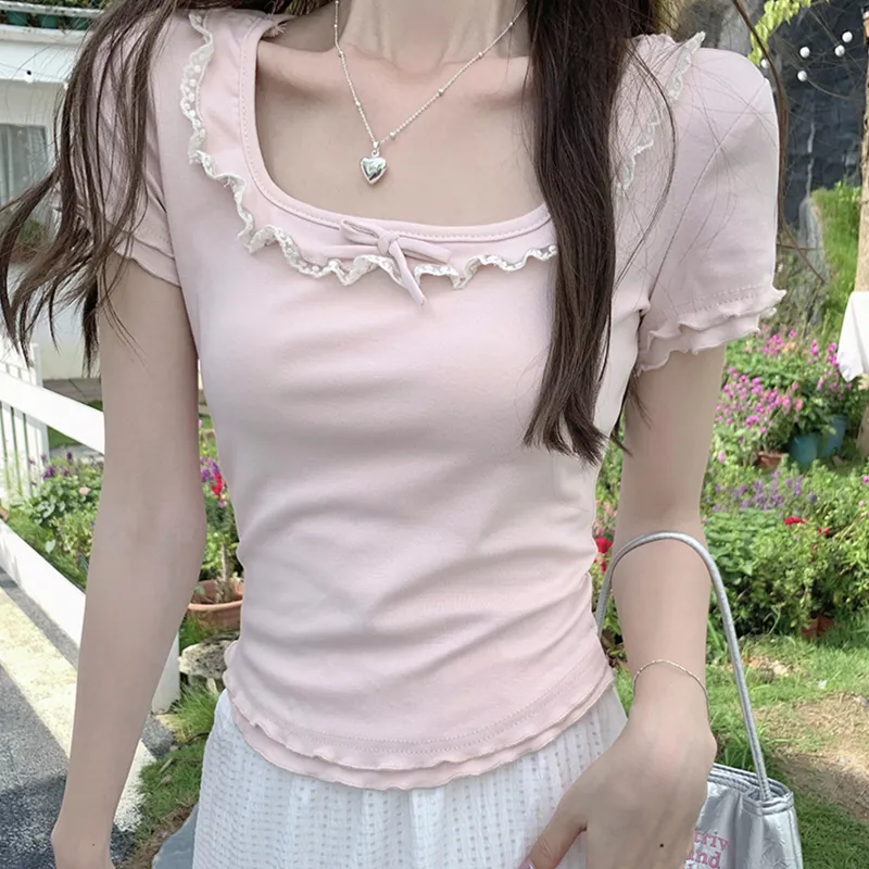 Set in Sleeve Minimalist Style Basic T Shirt Women's-7
