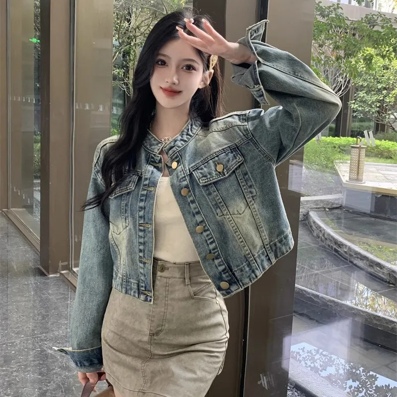 TUSHIFEI Denim Jacket Women's Image Color-2