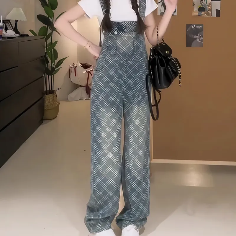 TUSHIFEI Overalls Women's Blue Pants+Hair Tie Comes With-3