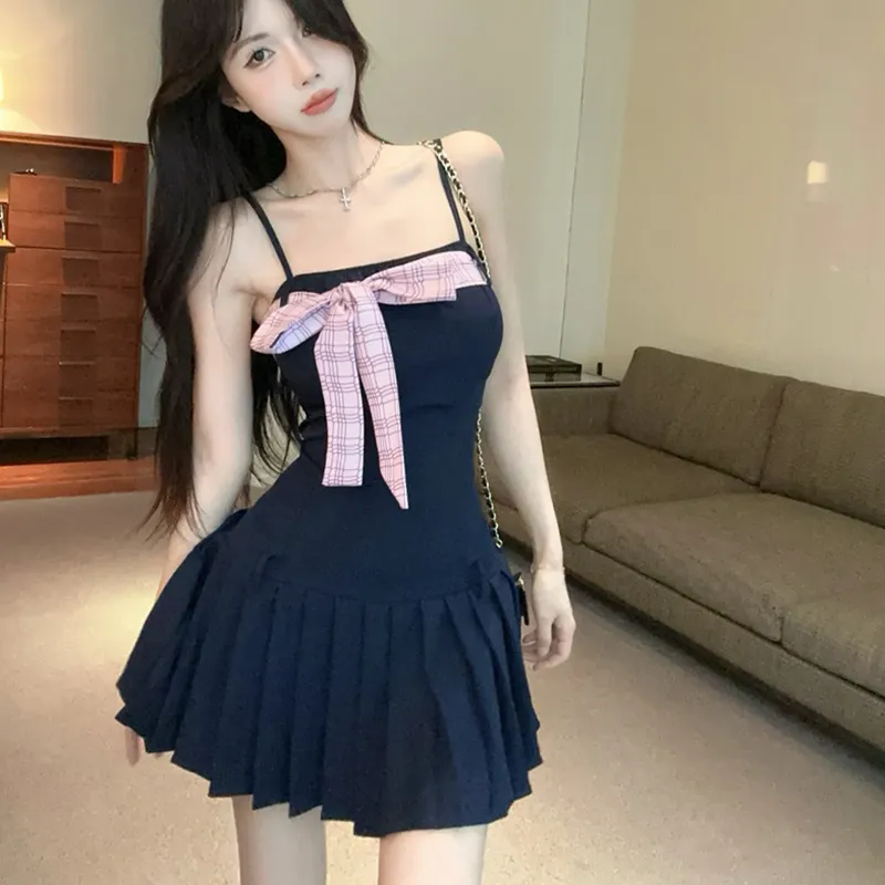 TUSHIFEI Slip Dresses Women's Navy Blue+Hair Tie Comes With-4