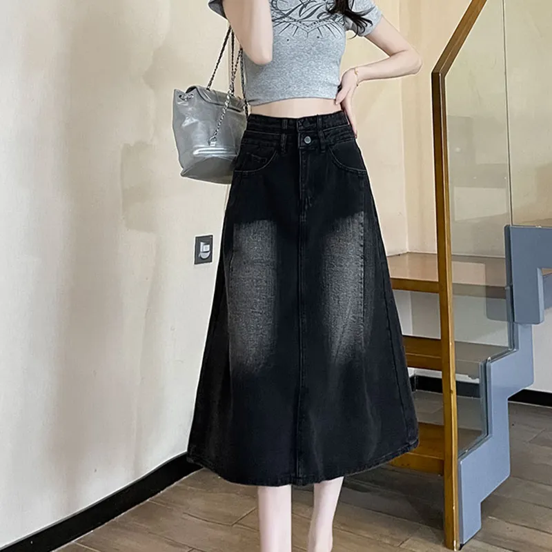 TUSHIFEI Denim Long Skirt Women's-11