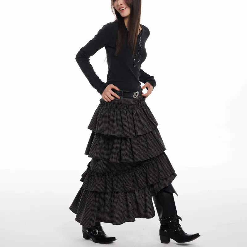 TUSHIFEI Casual Long Skirt Women's Black-5
