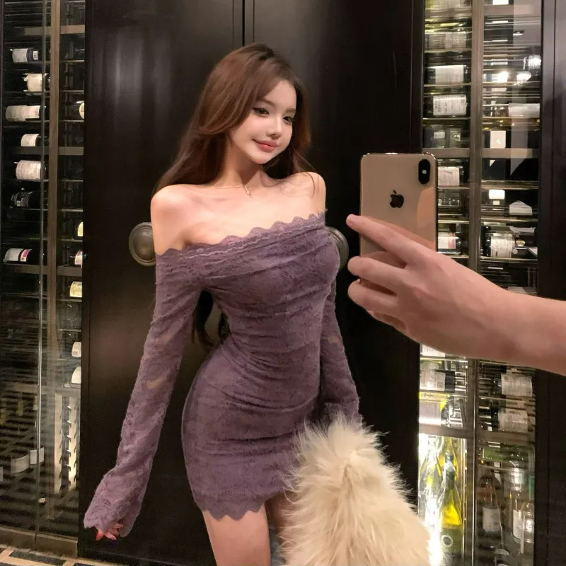 KUNZHUDAXIANG Long Sleeved Dress Women's Purple-4