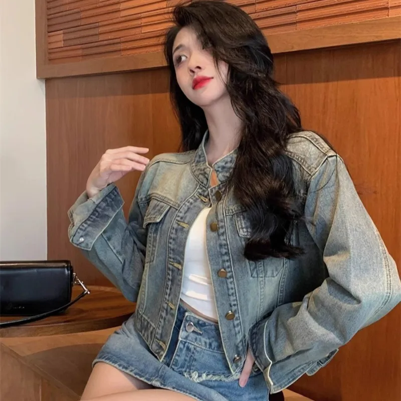 TUSHIFEI Denim Jackets Women's Image Color-4