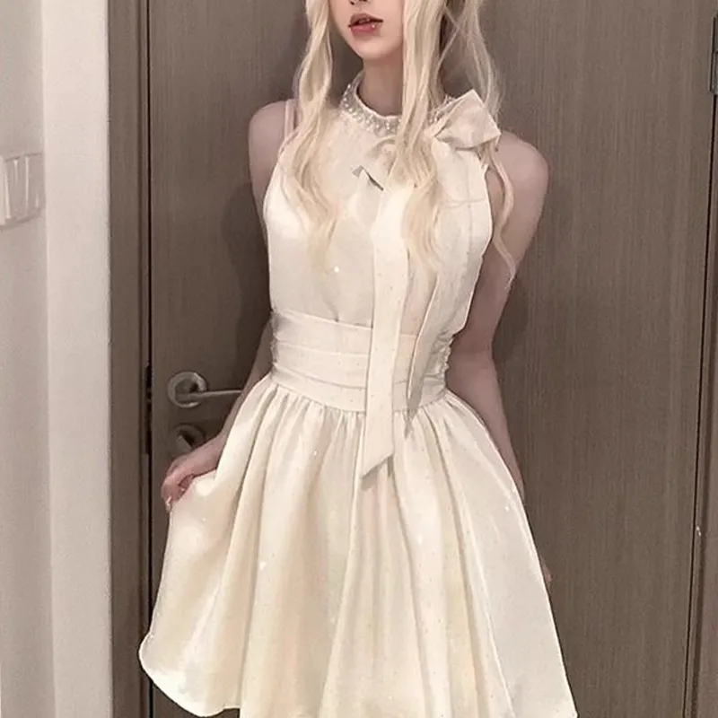 TUSHIFEI Sleeveless Dress Women's Champagne+Hair Tie Comes With-5