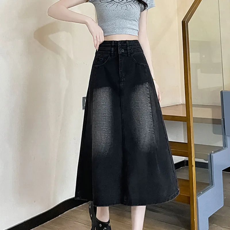 TUSHIFEI Denim Long Skirt Women's-3