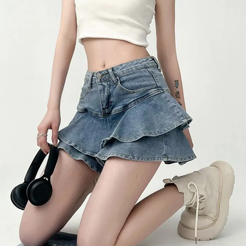 TUSHIFEI Denim Short Skirts Women's-2