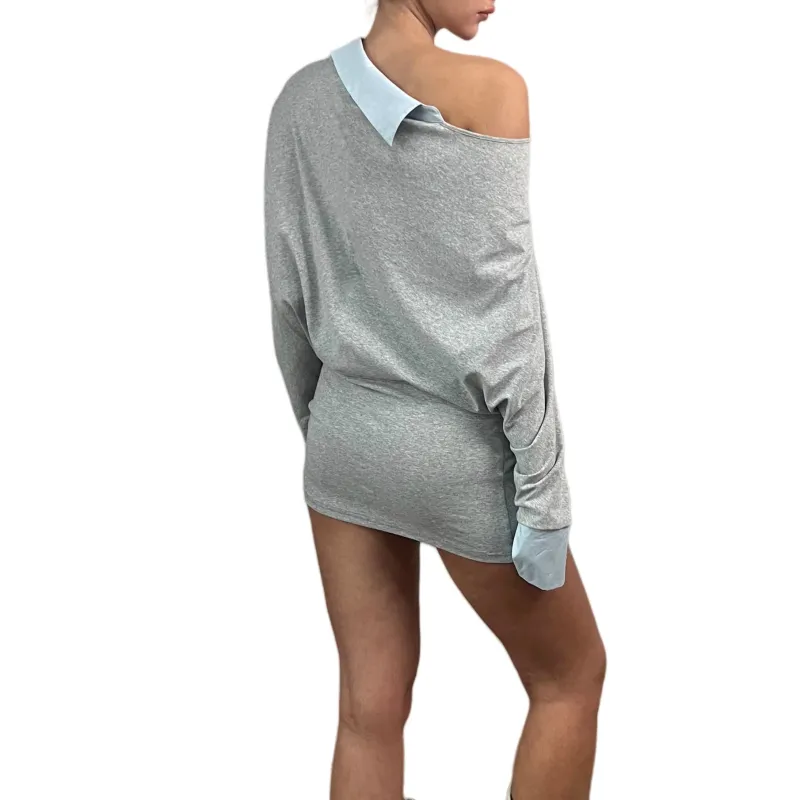 TUSHIFEI Long Sleeved Dress Women's Light Gray-1