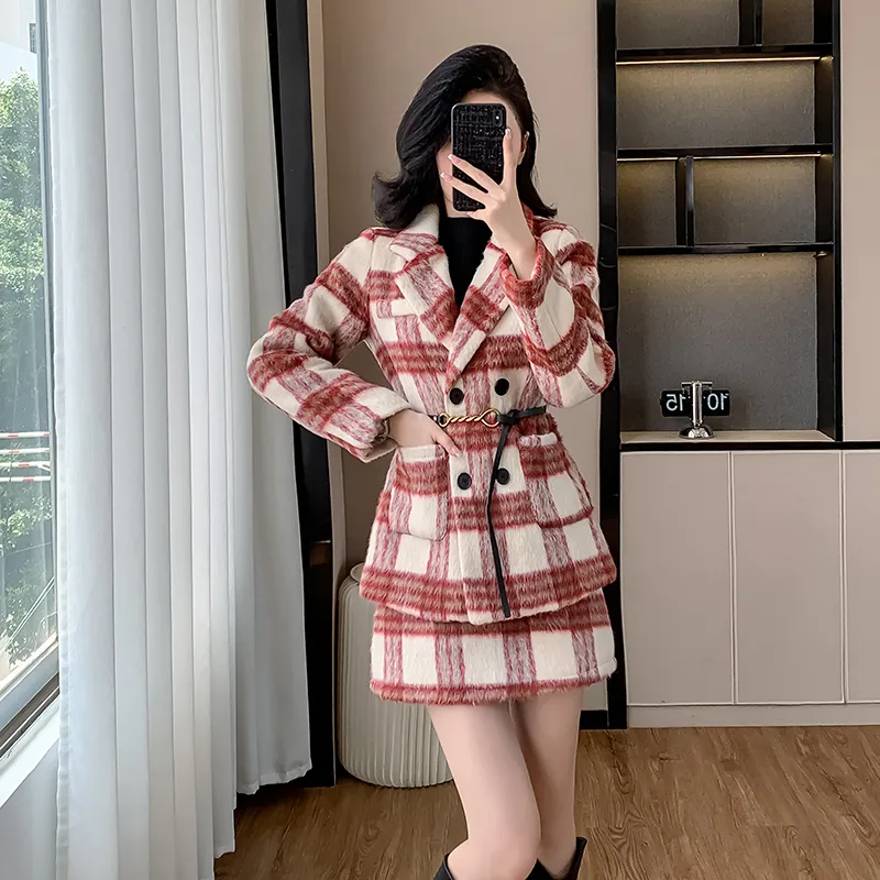 TUSHIFEI Skirt Set Women's Plaid-4