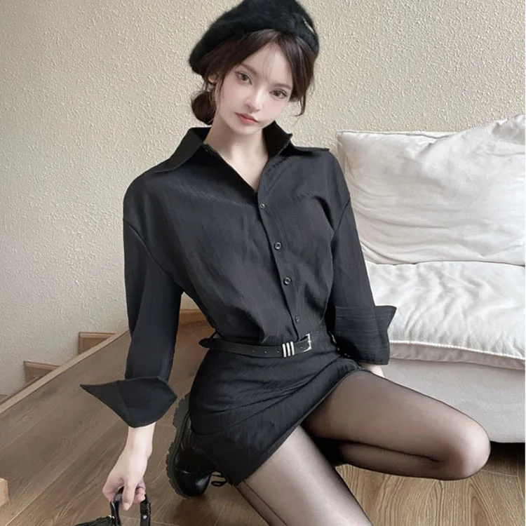 TUSHIFEI Long-Sleeved Dresses Women's Black-4