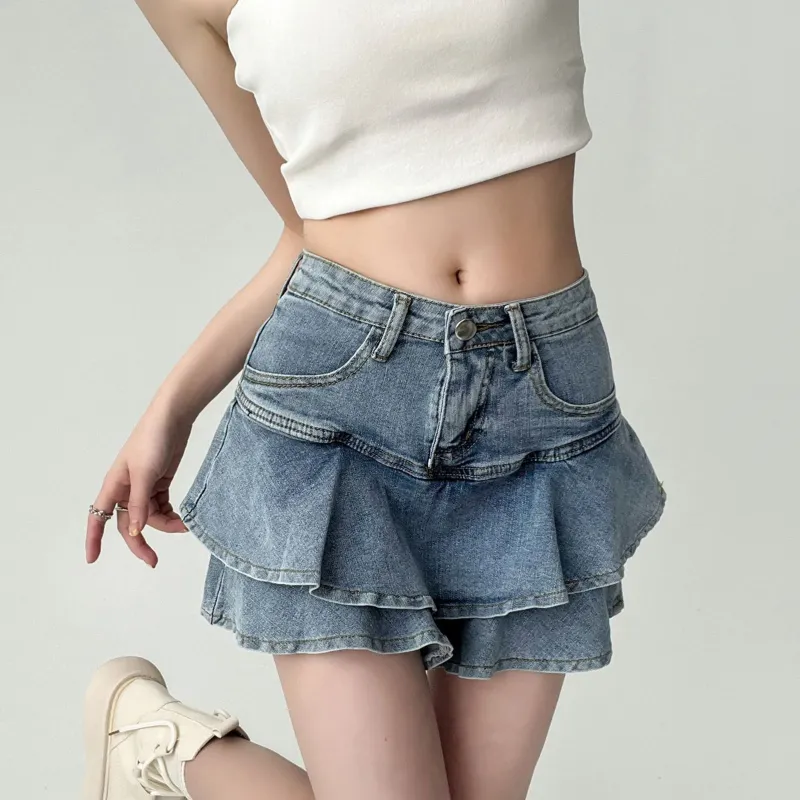 TUSHIFEI Denim Short Skirts Women's-5