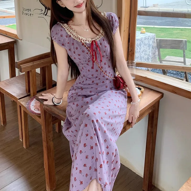 TUSHIFEI Short Sleeved Dress Women's Purple-4