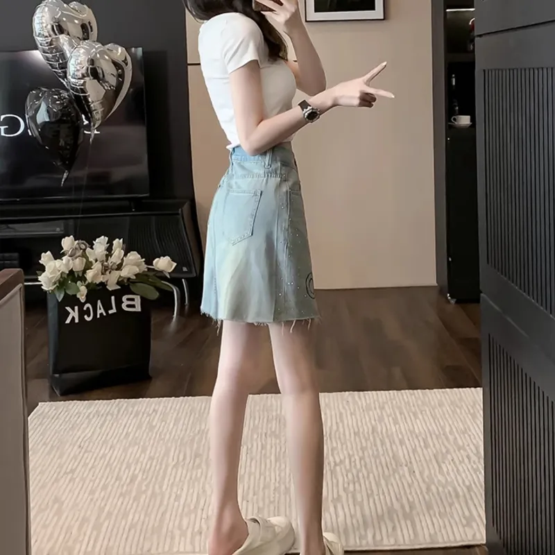 TUSHIFEI Denim Short Skirts Women's Blue+Hair Tie Comes With-2