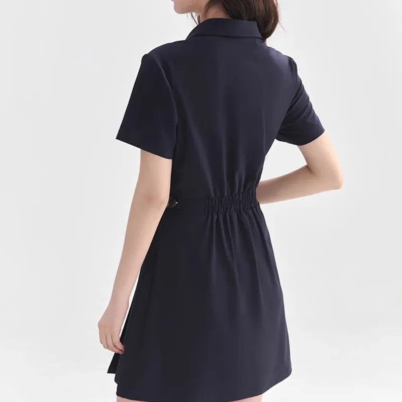 TUSHIFEI Short Sleeved Dress Women's Navy Blue+Hair Tie Included-6