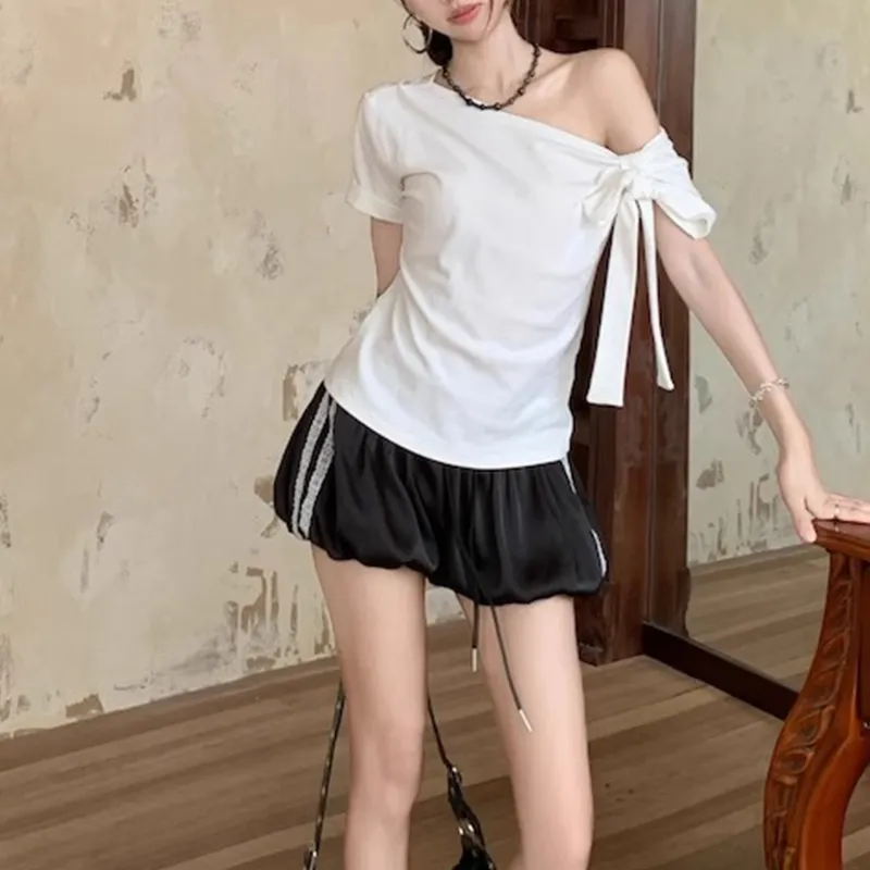 TUSHIFEI T Shirts Women's White+Hair Tie Comes With-1