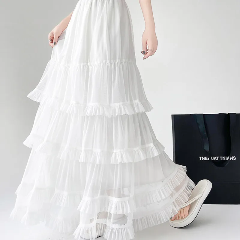 TUSHIFEI Casual Long Skirt Women's White+Hair Tie Comes With-2