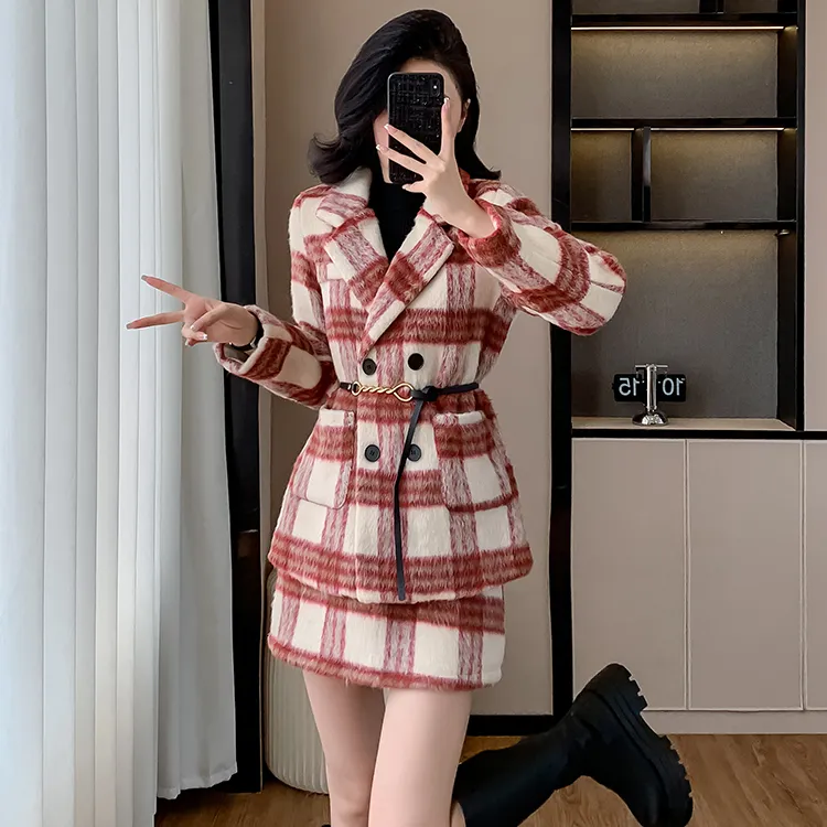TUSHIFEI Skirt Set Women's Plaid-2