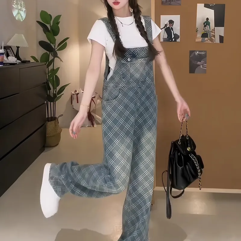 TUSHIFEI Overalls Women's Blue Pants+Hair Tie Comes With-4