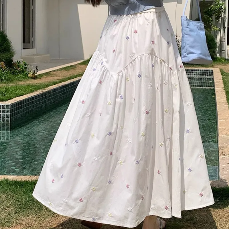 TUSHIFEI Casual Long Skirt Women's White-5