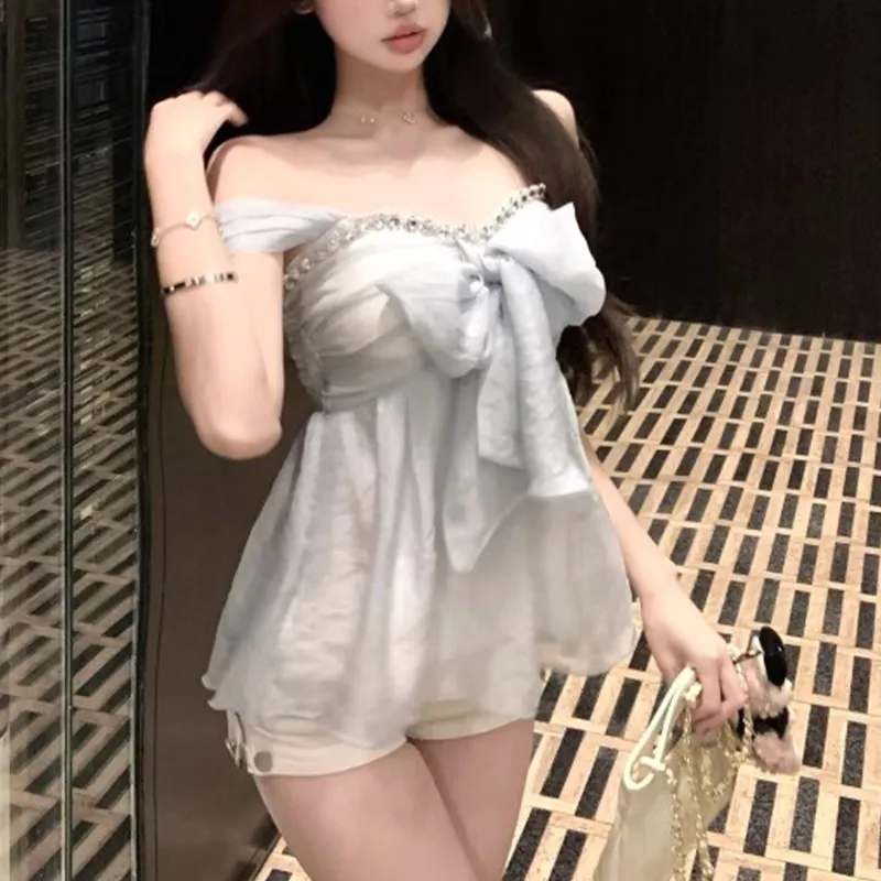 TUSHIFEI Chiffon Shirt Women's Light Blue+Hair Tie Included-4