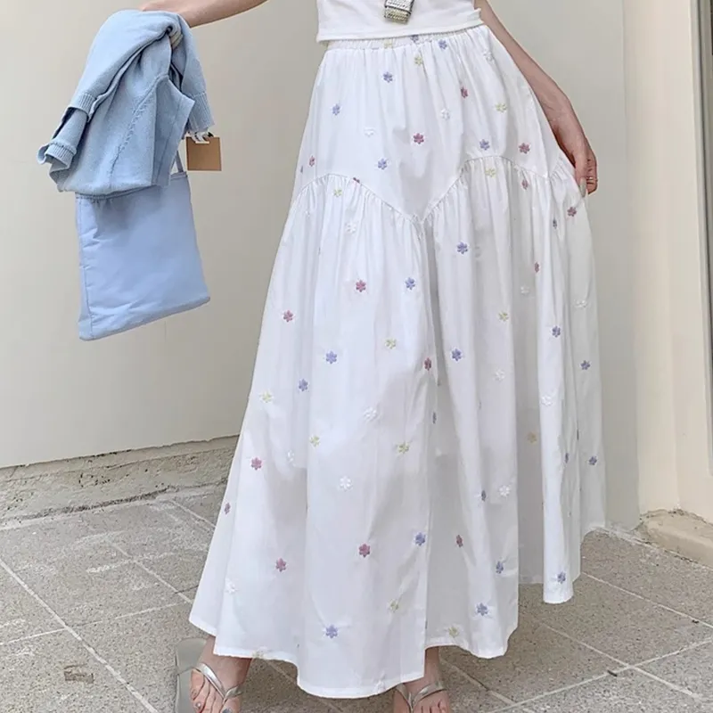 TUSHIFEI Casual Long Skirt Women's White-2