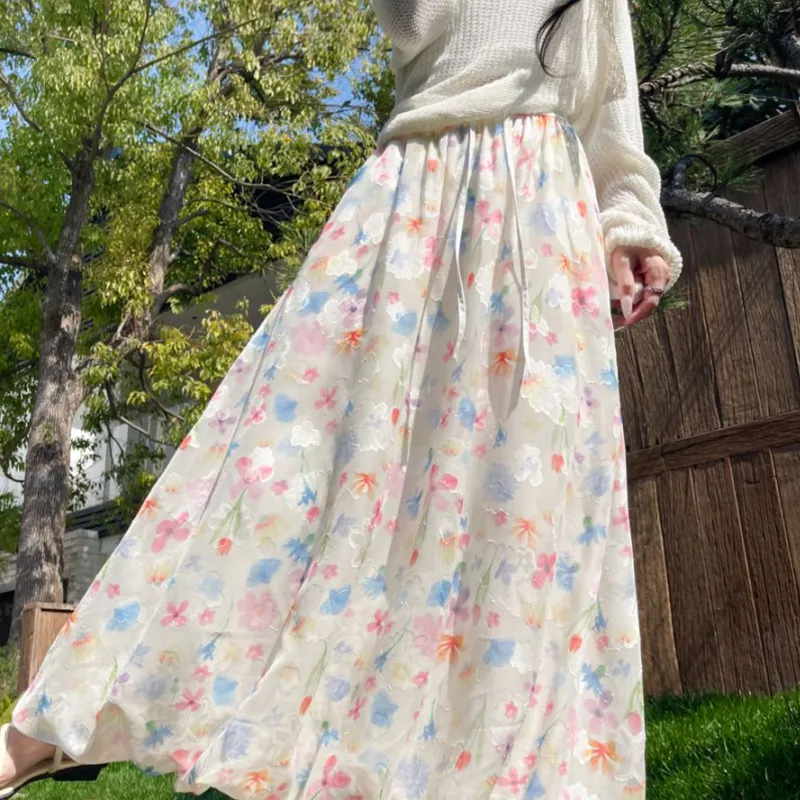 TUSHIFEI Casual Long Skirt Women's Multicolor+Hair Tie Comes With-5