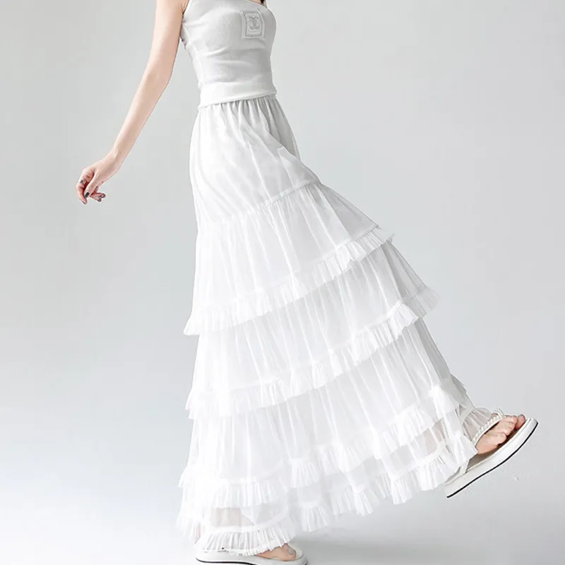 TUSHIFEI Casual Long Skirt Women's White+Hair Tie Comes With-5