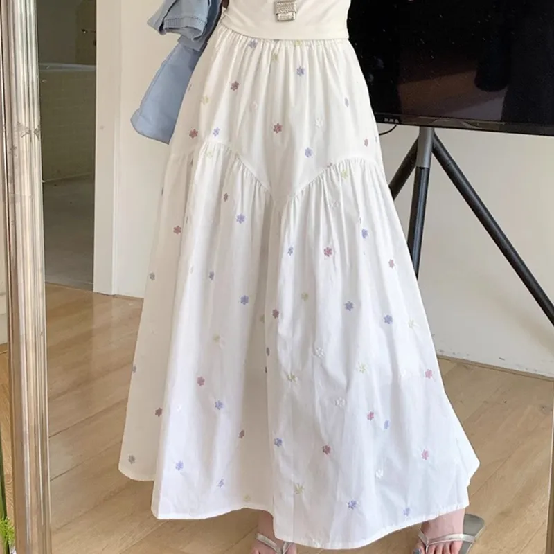TUSHIFEI Casual Long Skirt Women's White-4
