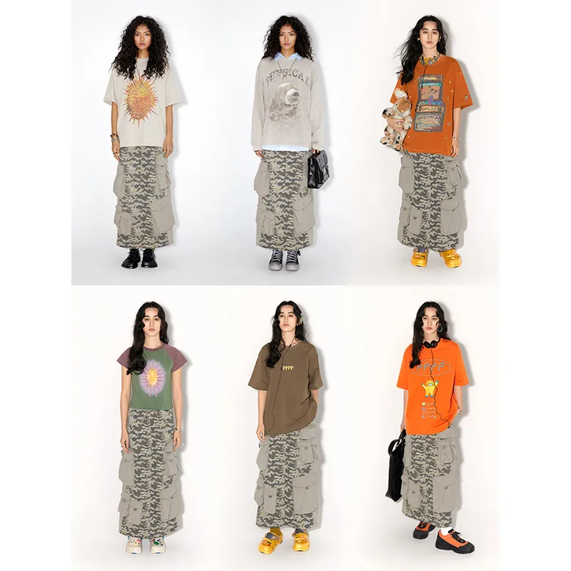 WULISHAONIAN Knit Panel Straight Fit Silhouette Workwear Skirt Women's Camouflage-1