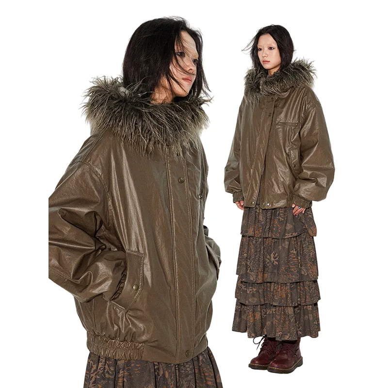 WULISHAONIAN Jackets Coats Unisex Brown Green-3