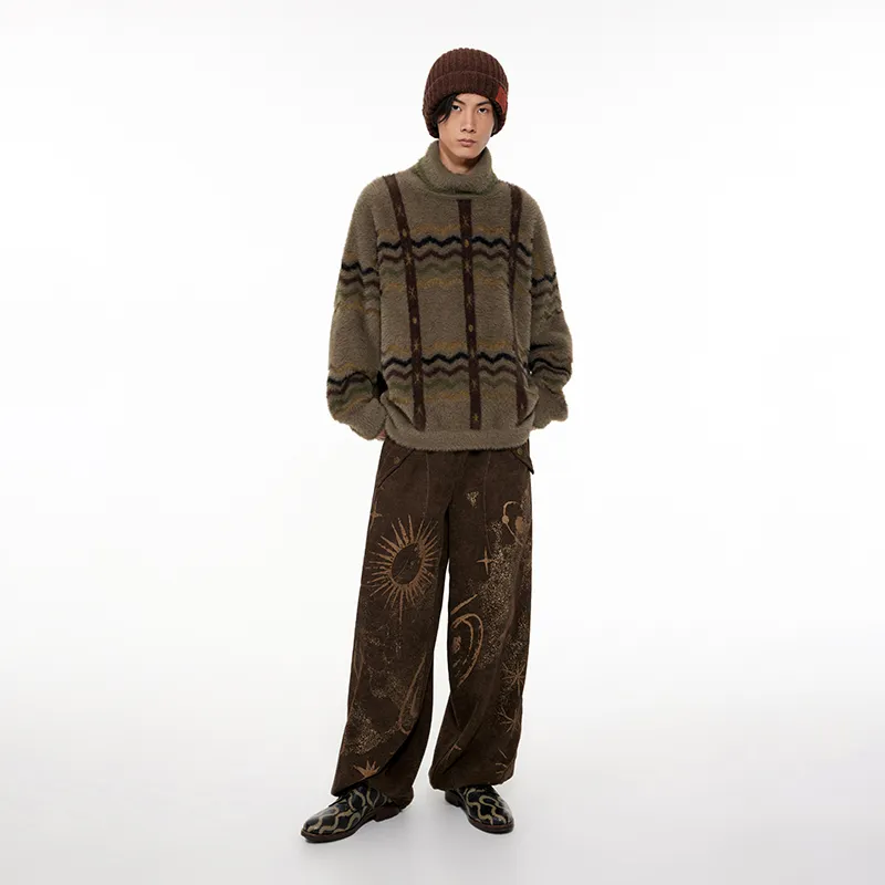 WULISHAONIAN Vintage Print Loose Fit Casual Pants For Spring And Summer Breathable Pants Unisex Hazelnut Brown-3