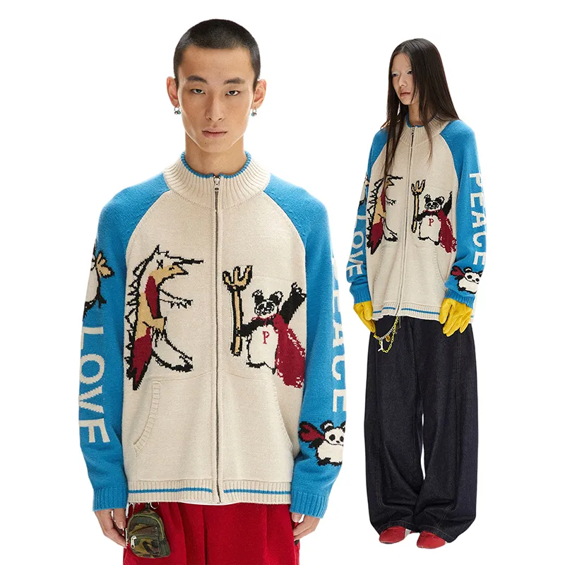 WULISHAONIAN Sweater Unisex Blue Beige-3