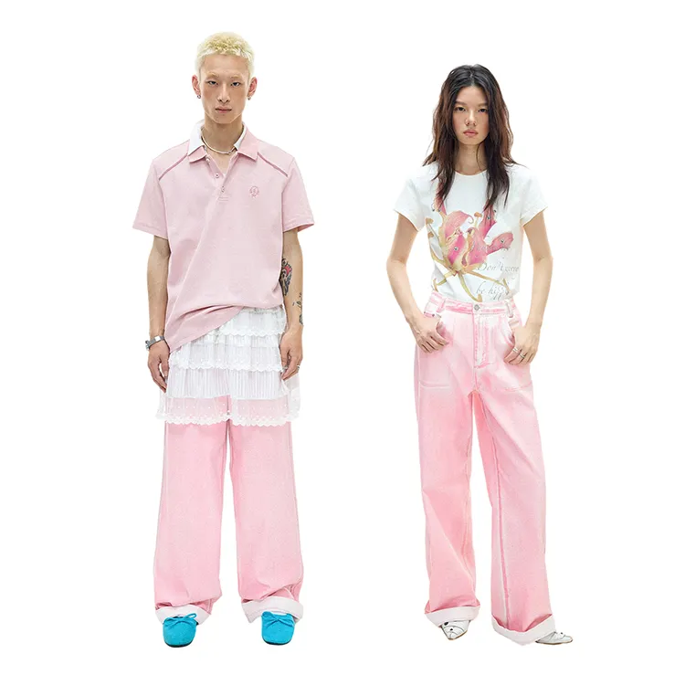 WULISHAONIAN Jeans Unisex Light Pink-5