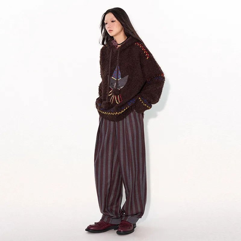 WULISHAONIAN Sweater Unisex Red Brown-4