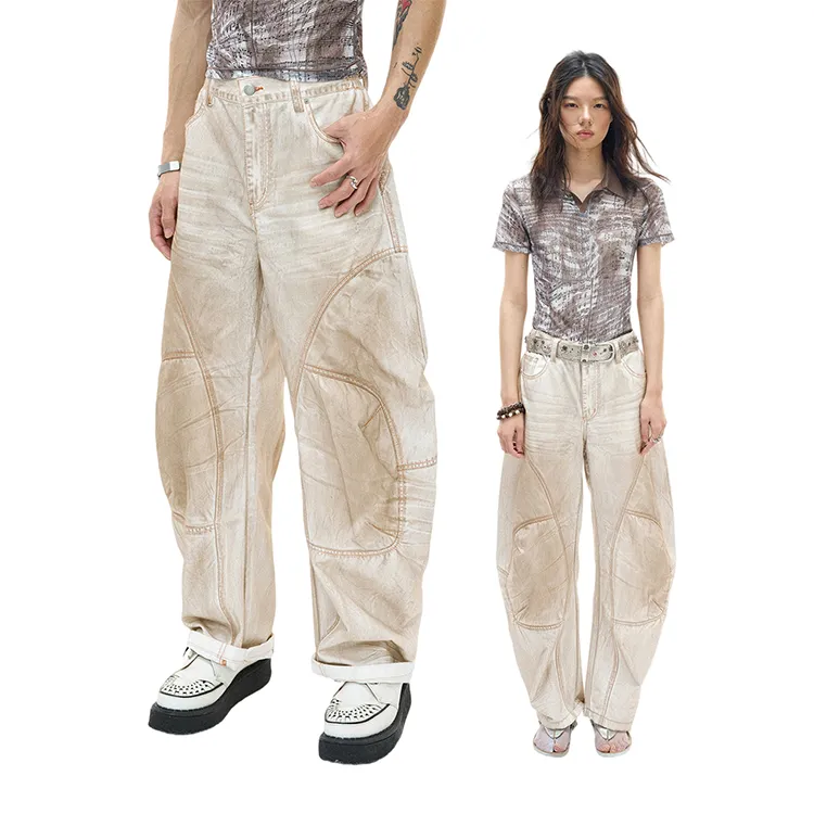 WULISHAONIAN Jeans Unisex Dirty Beige-3