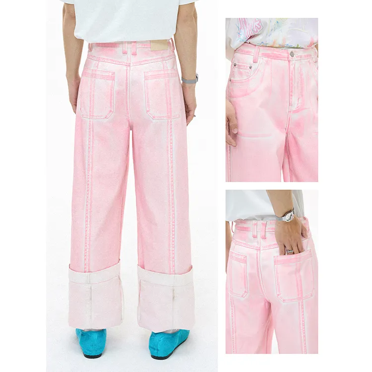 WULISHAONIAN Jeans Unisex Light Pink-4
