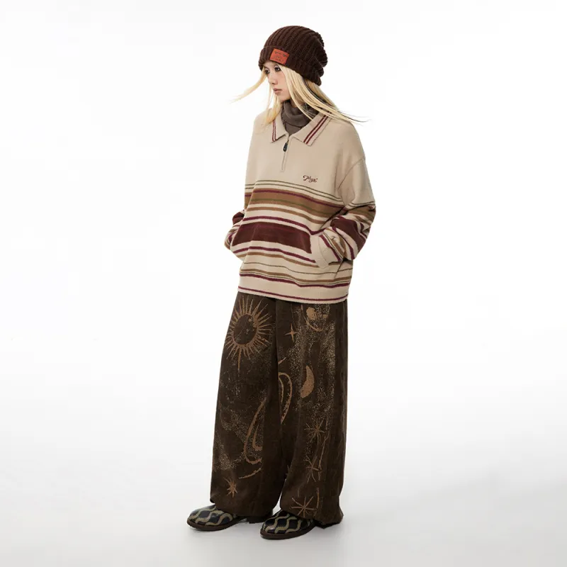 WULISHAONIAN Vintage Print Loose Fit Casual Pants For Spring And Summer Breathable Pants Unisex Hazelnut Brown-4