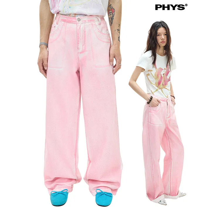 WULISHAONIAN Jeans Unisex Light Pink-2