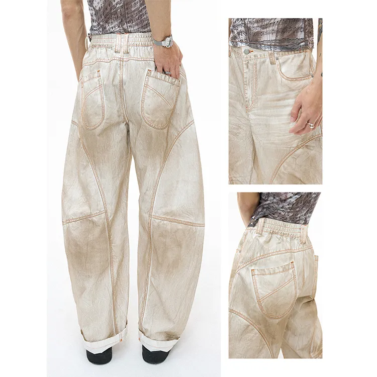 WULISHAONIAN Jeans Unisex Dirty Beige-4