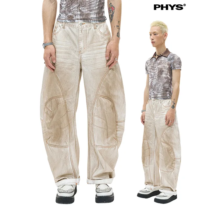 WULISHAONIAN Jeans Unisex Dirty Beige-2