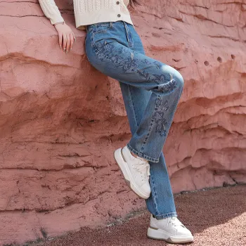 YUNGE Floor Length Jeans Pants Women's Blue