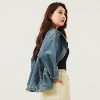 YUNGE Denim Jacket Women's F968 Light Blue 'Joy' Jacquard